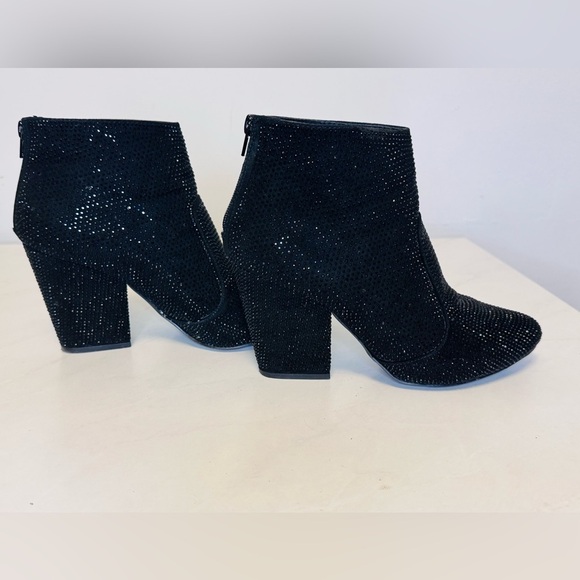 VERY G Splendor Ankle Boot Black Faux Leather Rhinestone Bootie - Picture 10 of 13